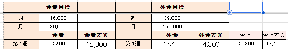 第1週の生活費データ